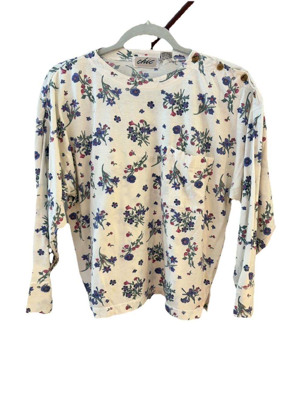 Vintage Chic Floral Button Shoulder Long Sleeve Shirt